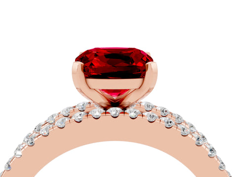 Rose gold Cushion Cut Ruby Solitaire Ring with Pavé and Channel Set Band_4
