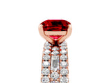 Rose gold Cushion Cut Ruby Solitaire Ring with Pavé and Channel Set Band_5