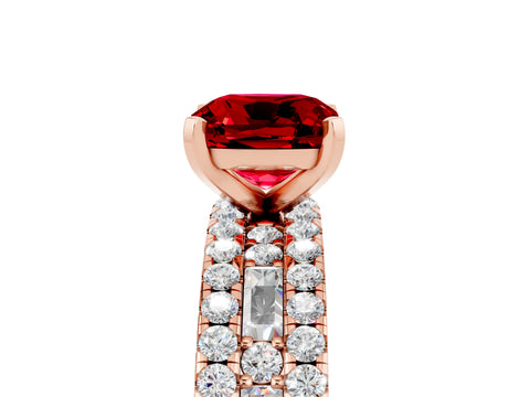 Rose gold Cushion Cut Ruby Solitaire Ring with Pavé and Channel Set Band_5