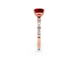 Rose gold Cushion Cut Ruby Solitaire Ring with Pave Band and Four Prong Setting_26