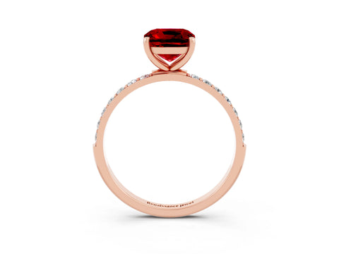 Rose gold Cushion Cut Ruby Solitaire Ring with Pave Band and Four Prong Setting_27