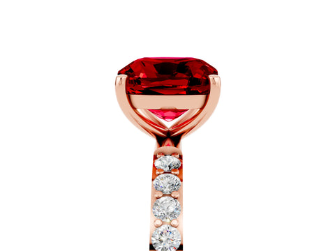 Rose gold Cushion Cut Ruby Solitaire Ring with Pave Band and Four Prong Setting_29