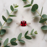 Rose gold Cushion Cut Ruby Solitaire Ring with Round  Pavé Band and Four-Prong Setting_45