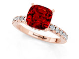 Rose gold Cushion Cut Ruby Solitaire Ring with Round  Pavé Band and Four-Prong Setting_45