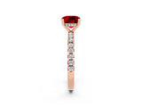 Rose gold Cushion Cut Ruby Solitaire Ring with Round  Pavé Band and Four-Prong Setting_46
