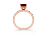 Rose gold Cushion Cut Ruby Solitaire Ring with Round  Pavé Band and Four-Prong Setting_47