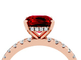 Rose gold Cushion Cut Ruby Solitaire Ring with Round  Pavé Band and Four-Prong Setting_48