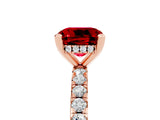 Rose gold Cushion Cut Ruby Solitaire Ring with Round  Pavé Band and Four-Prong Setting_49