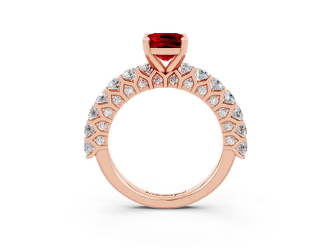 Rose gold Cushion Cut Ruby Solitaire Ring with Shared Prong Pavé Band and Four-Prong Setting_3