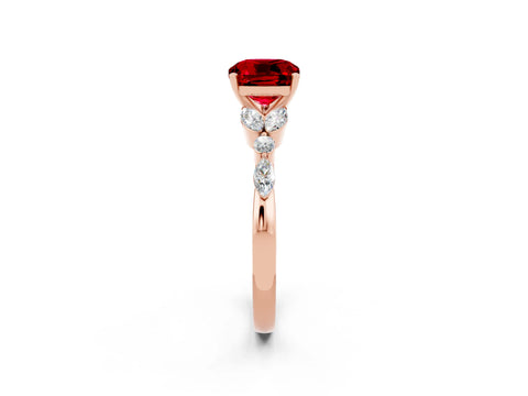 Rose gold Cushion Cut Ruby Solitaire Ring with Side Stones and Four-Prong Setting_14