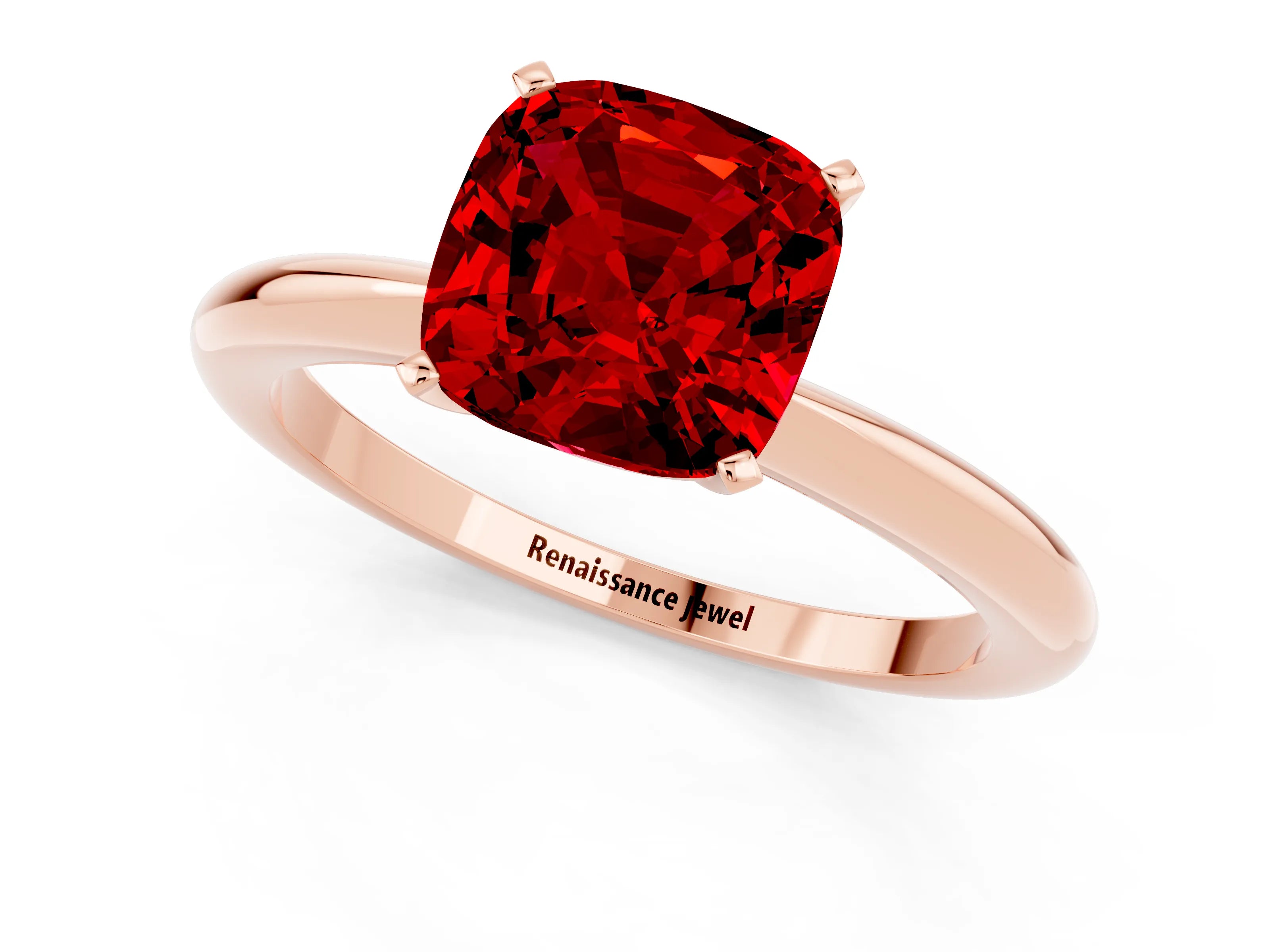 Rose gold Cushion Cut Ruby Solitaire Ring with Six-Prong Setting and Classic Band_1