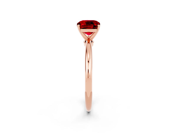 Rose gold Cushion Cut Ruby Solitaire Ring with Six-Prong Setting and Classic Band