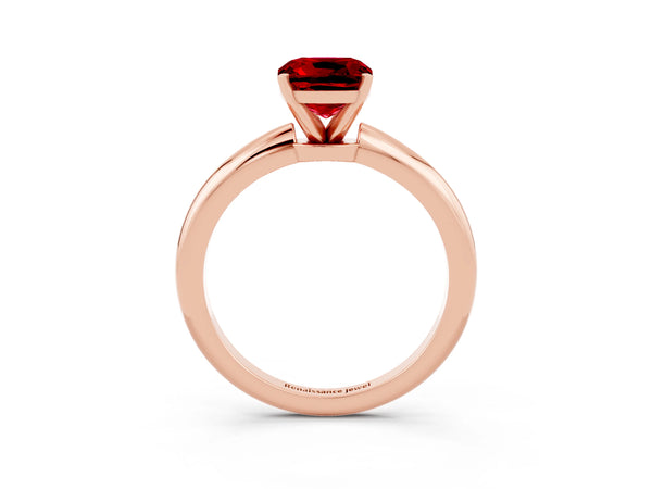 Rose gold Cushion Cut Ruby Solitaire Ring with Six-Prong Setting and Classic Band