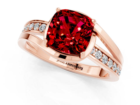 Rose gold Cushion Cut Ruby Solitaire Ring with Split Shank and Prong Setting_1