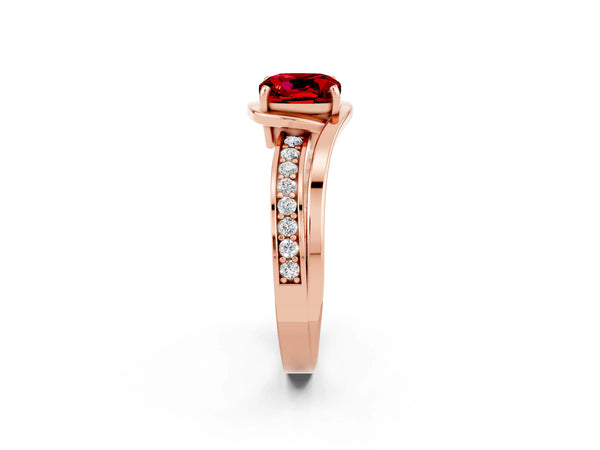 Rose gold Cushion Cut Ruby Solitaire Ring with Split Shank and Prong Setting