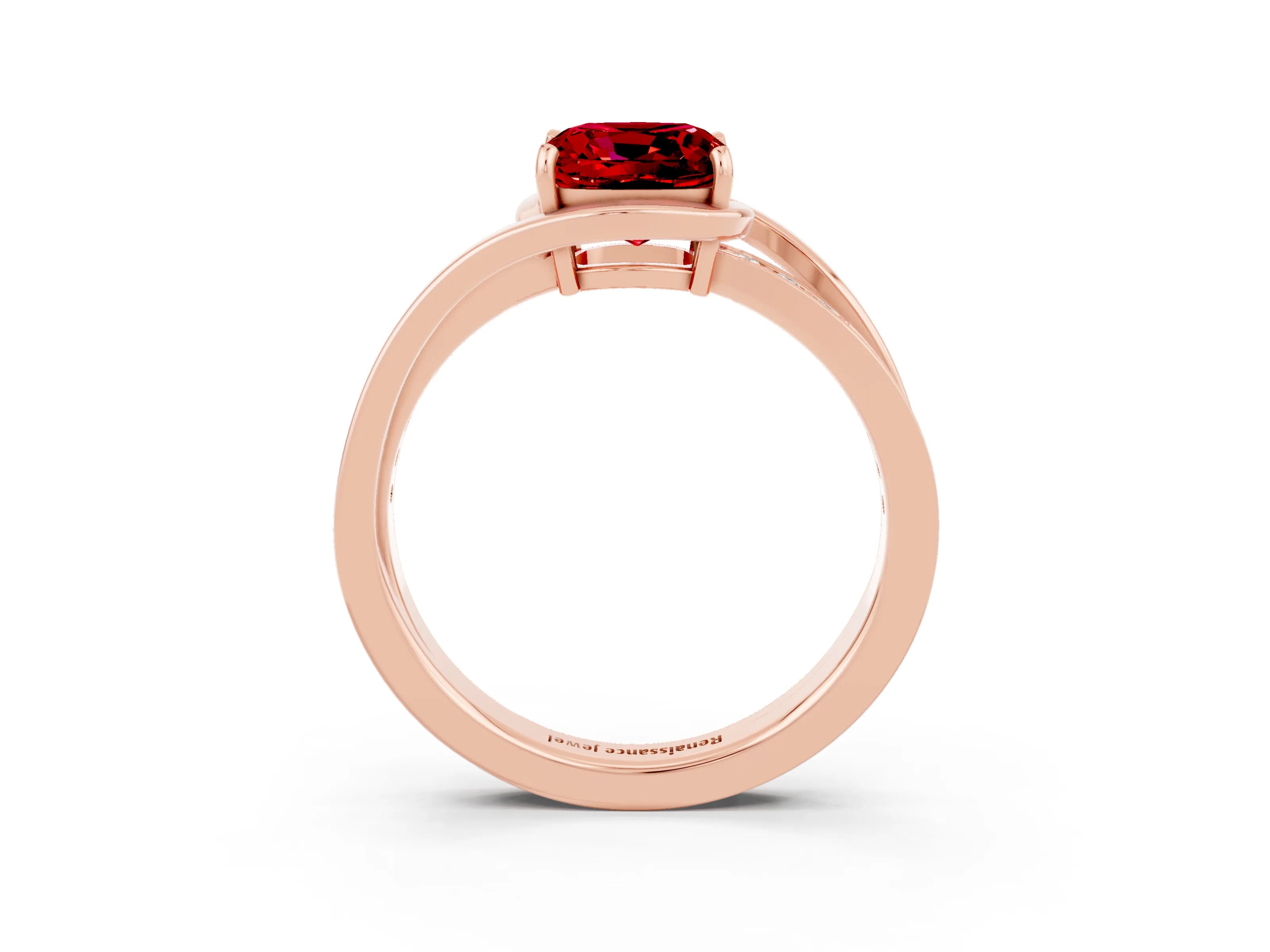 Rose gold Cushion Cut Ruby Solitaire Ring with Split Shank and Prong Setting_3
