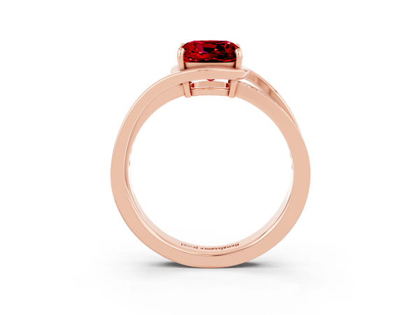 Rose gold Cushion Cut Ruby Solitaire Ring with Split Shank and Prong Setting