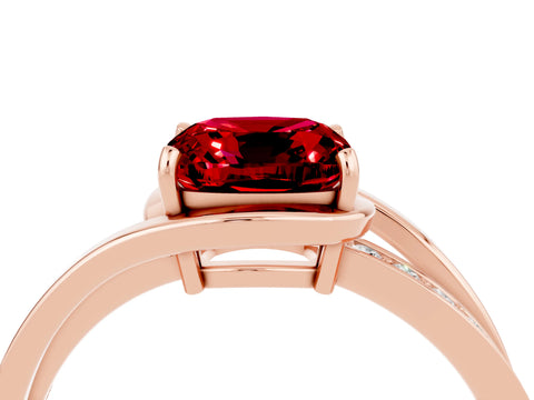 Rose gold Cushion Cut Ruby Solitaire Ring with Split Shank and Prong Setting_4