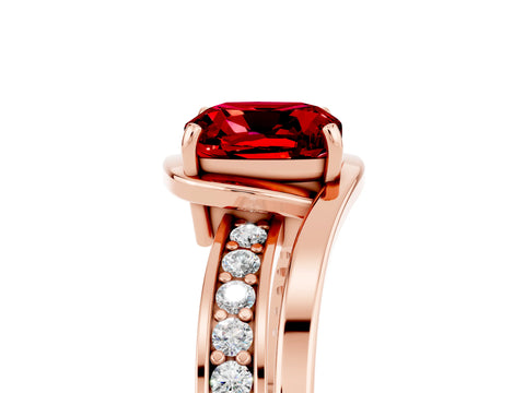 Rose gold Cushion Cut Ruby Solitaire Ring with Split Shank and Prong Setting_5