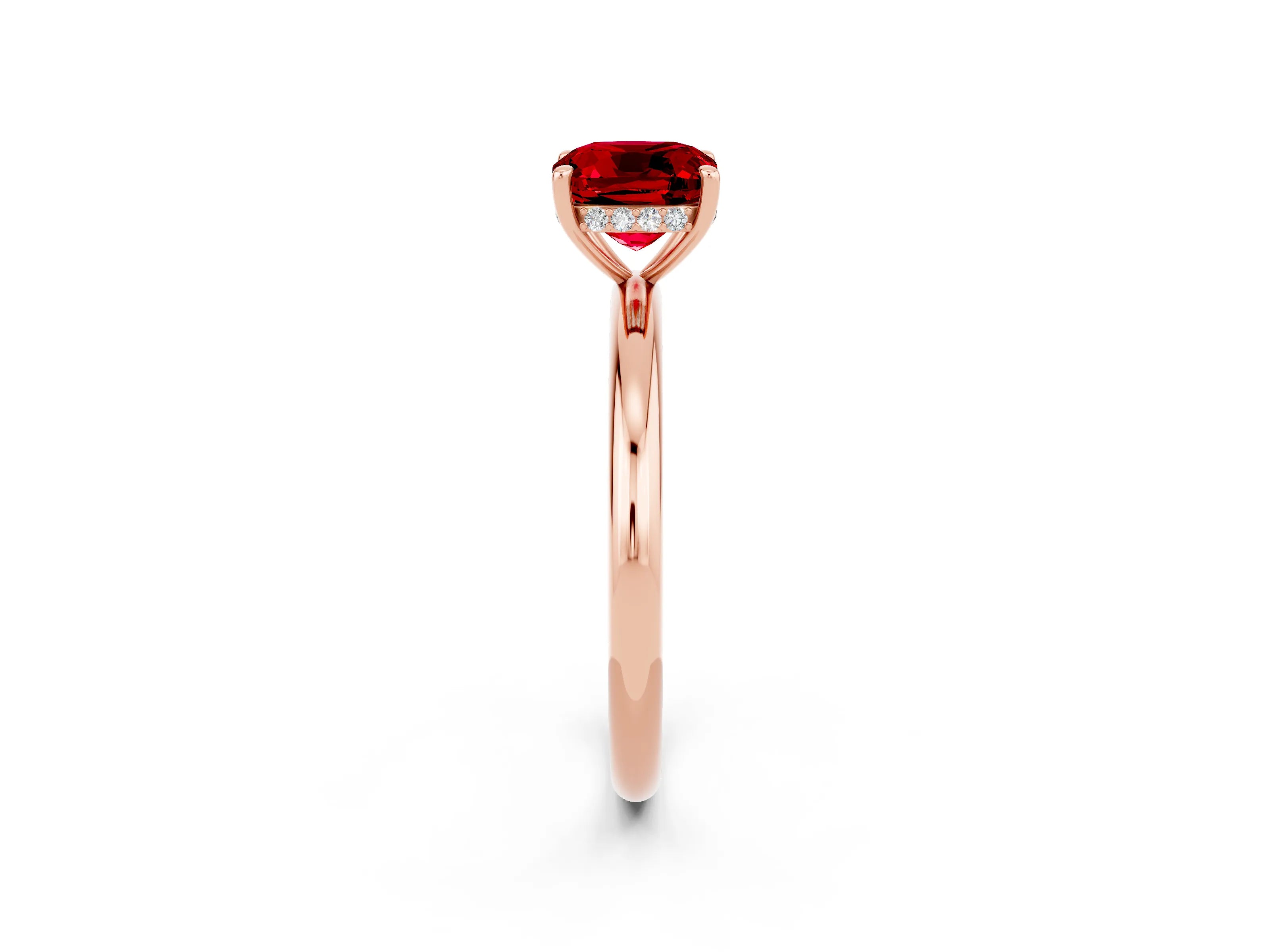 Rose gold Cushion Cut Ruby Solitaire Ring with Thin Band and Four-Prong Setting_2