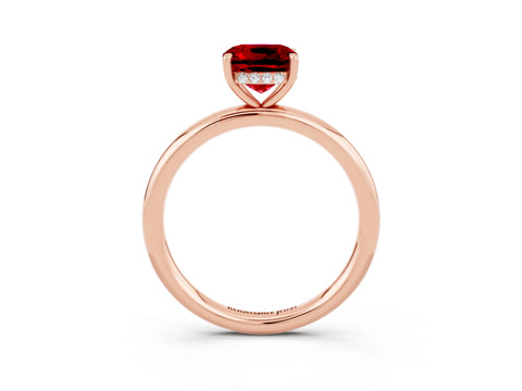 Rose gold Cushion Cut Ruby Solitaire Ring with Thin Band and Four-Prong Setting_3