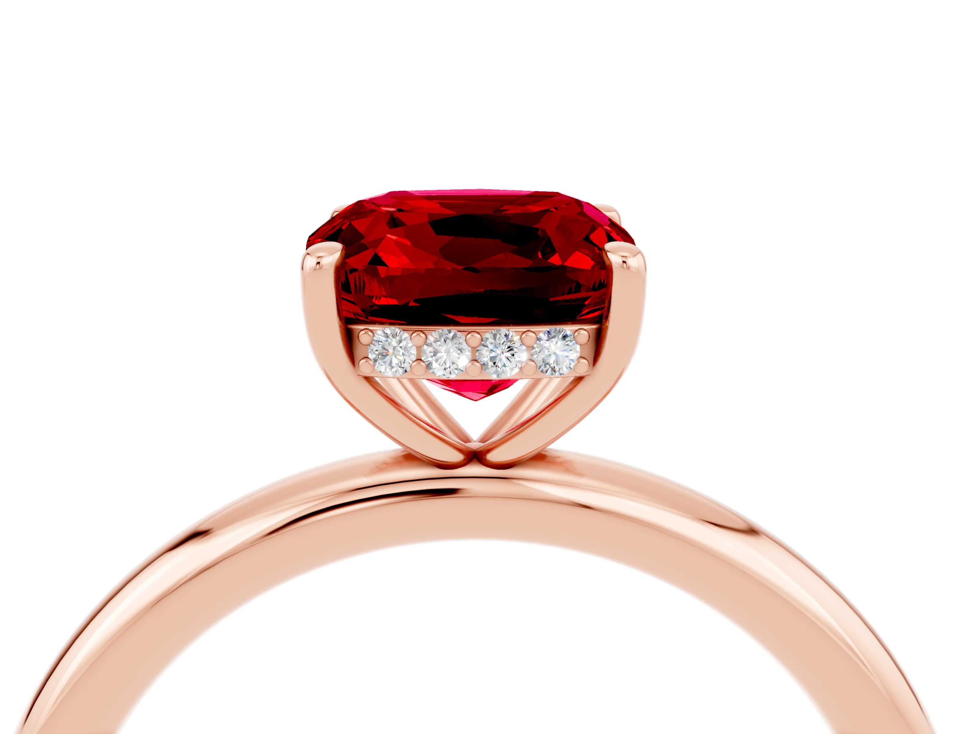 Rose gold Cushion Cut Ruby Solitaire Ring with Thin Band and Four-Prong Setting_4