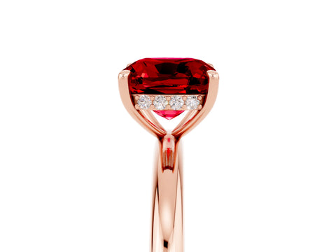 Rose gold Cushion Cut Ruby Solitaire Ring with Thin Band and Four-Prong Setting_5
