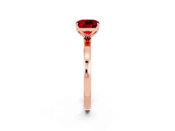 Rose gold Cushion Cut Ruby Solitaire Ring with Thin Band and Prong Setting