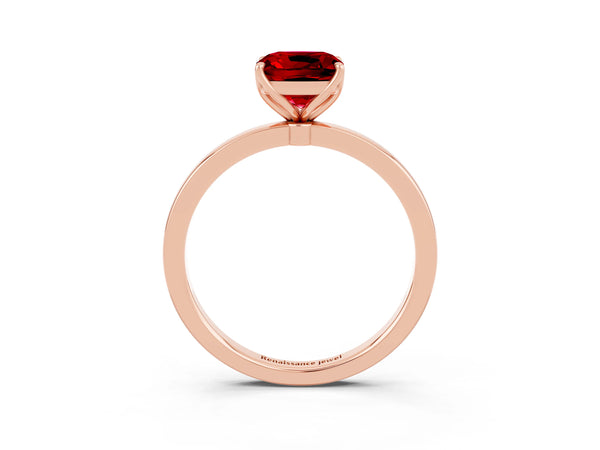 Rose gold Cushion Cut Ruby Solitaire Ring with Thin Band and Prong Setting