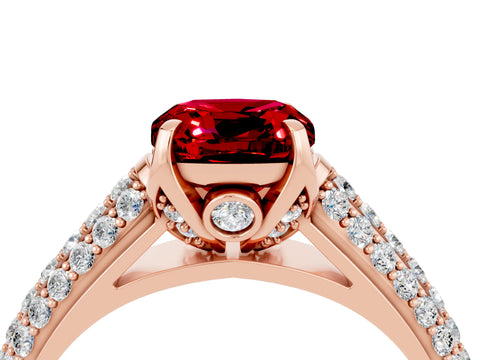 Rose gold Cushion Cut Ruby Solitaire Ring with Three-Row Pavé Band and Four-Prong Setting_16