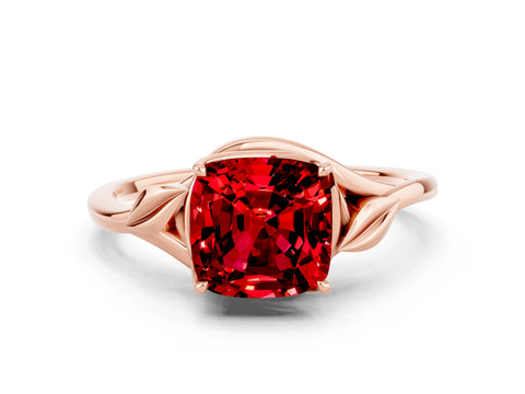 Rose gold Cushion Cut Ruby Solitaire Ring with Twist Band and Four-Prong Setting_24
