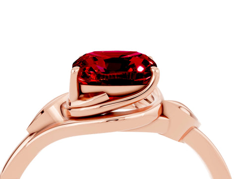 Rose gold Cushion Cut Ruby Solitaire Ring with Twist Band and Four-Prong Setting_28