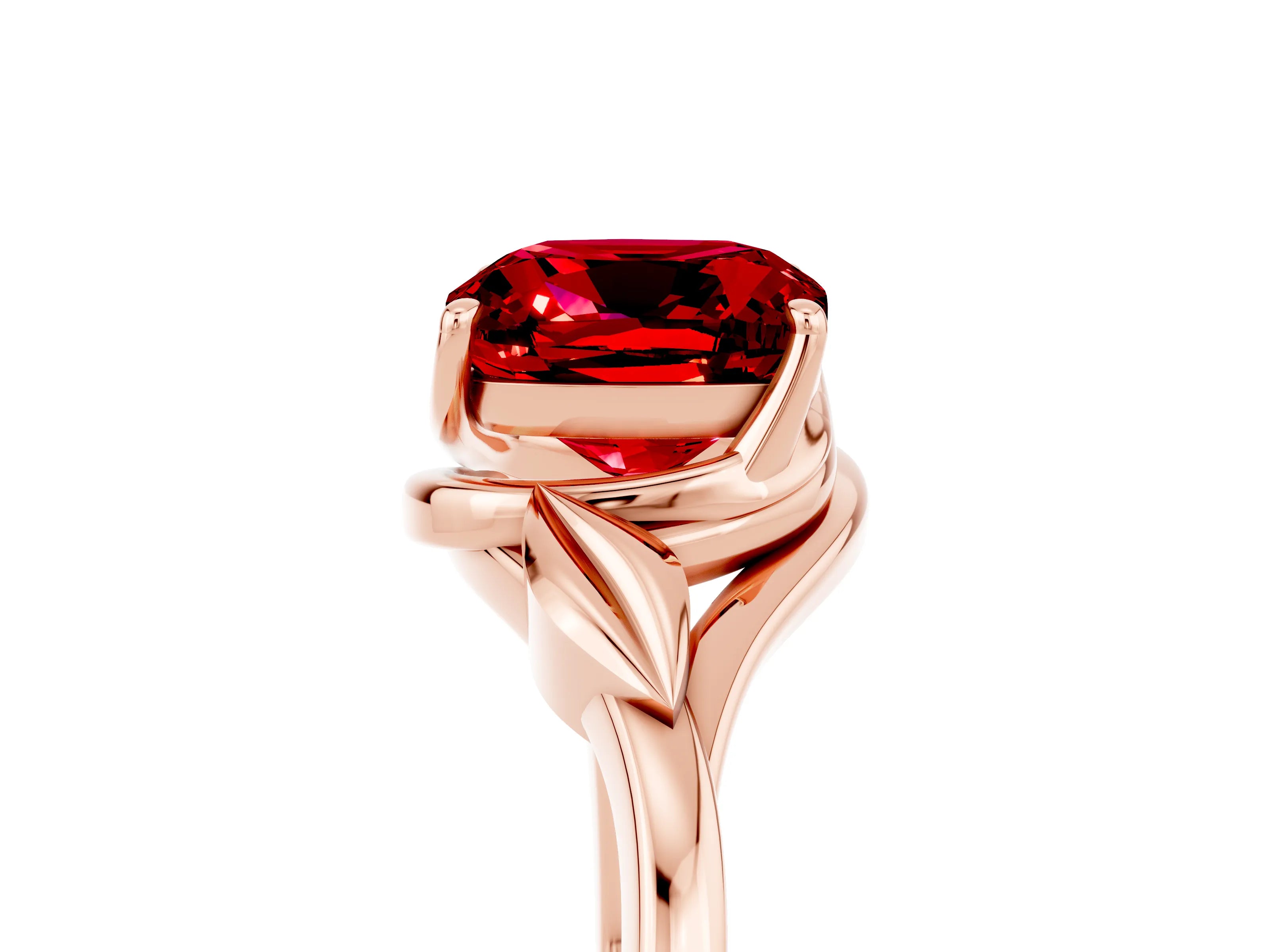 Rose gold Cushion Cut Ruby Solitaire Ring with Twist Band and Four-Prong Setting_29