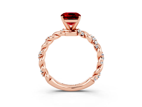 Rose gold Cushion Cut Ruby Solitaire Ring with Twisted Band and Pavé Accents_3