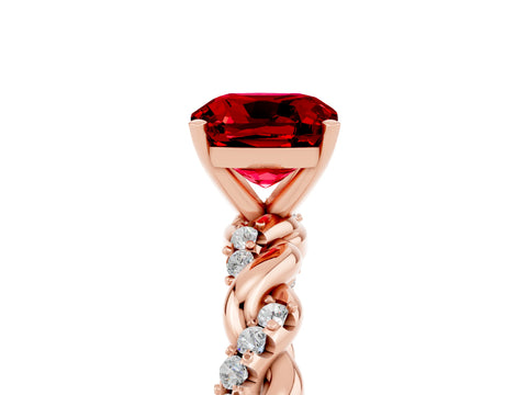 Rose gold Cushion Cut Ruby Solitaire Ring with Twisted Band and Pavé Accents_5