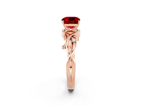 Rose gold Cushion Cut Ruby Solitaire Ring with Twisted Band and Prong Setting_2