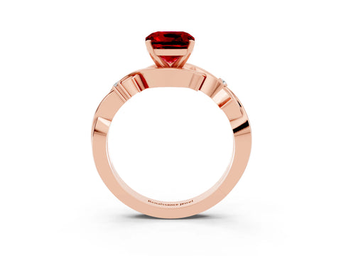 Rose gold Cushion Cut Ruby Solitaire Ring with Twisted Band and Prong Setting_3