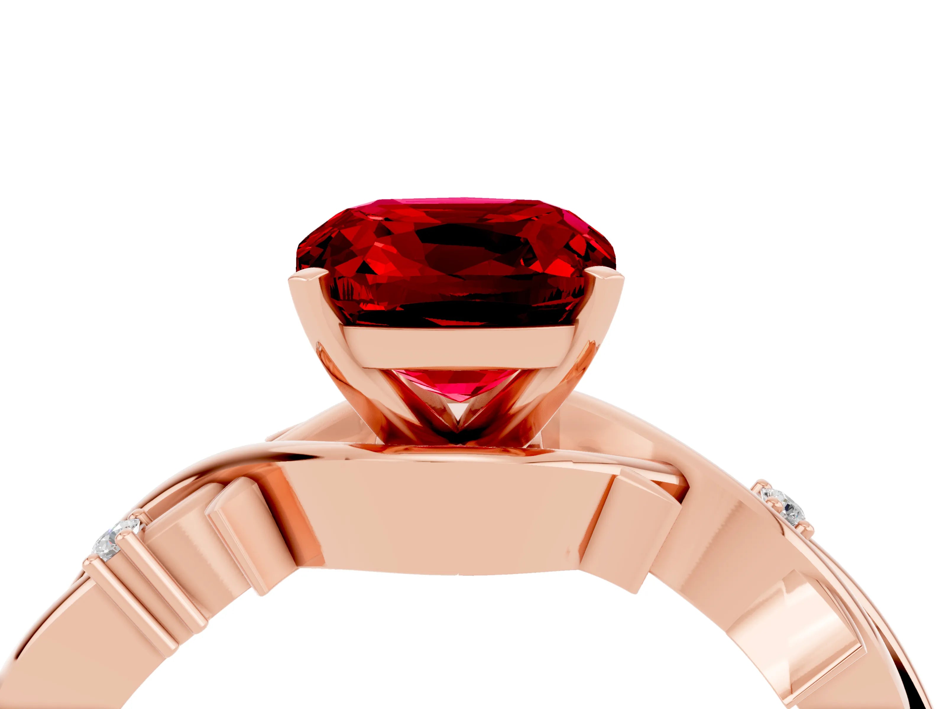 Rose gold Cushion Cut Ruby Solitaire Ring with Twisted Band and Prong Setting_4