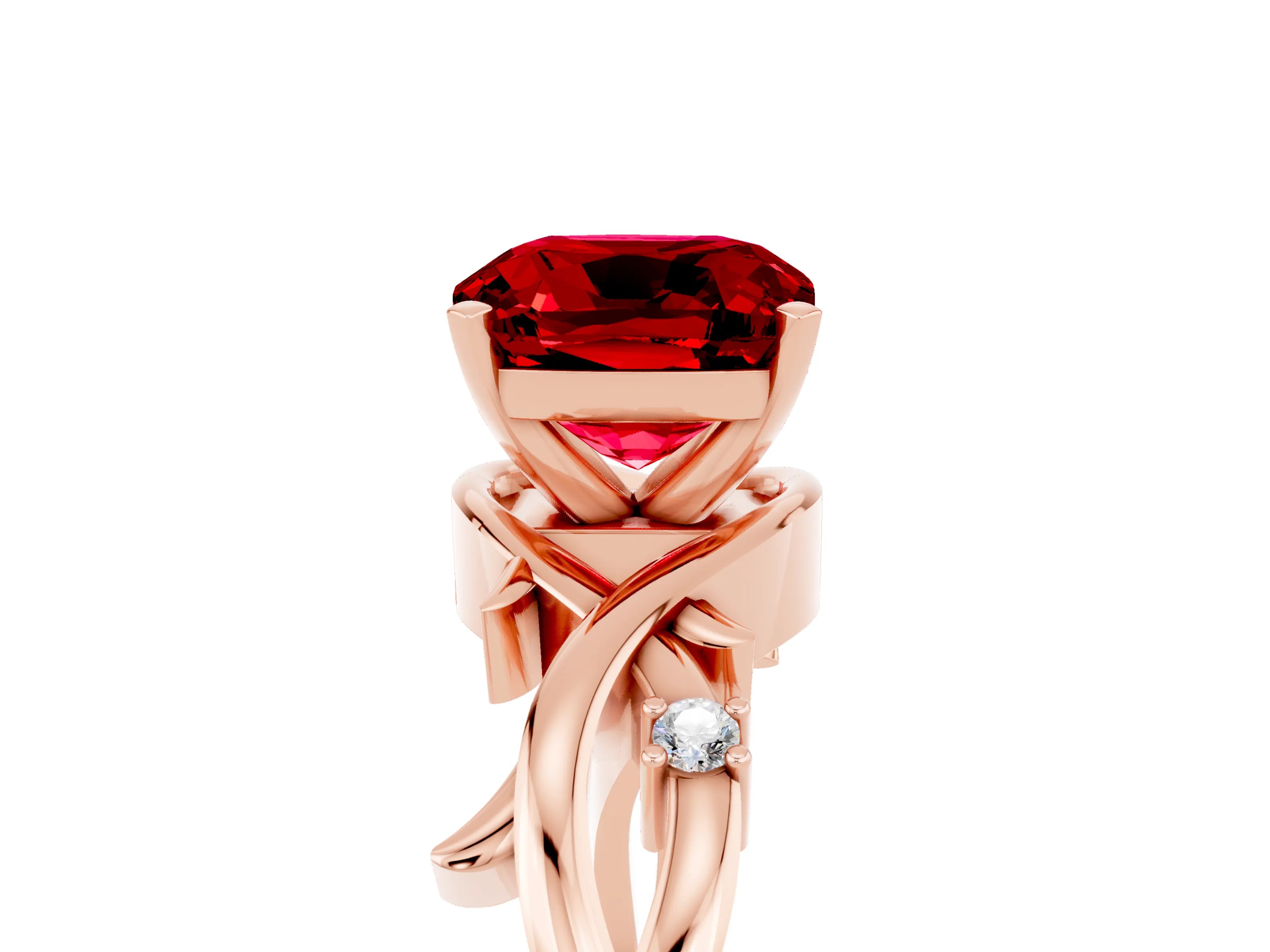 Rose gold Cushion Cut Ruby Solitaire Ring with Twisted Band and Prong Setting_5