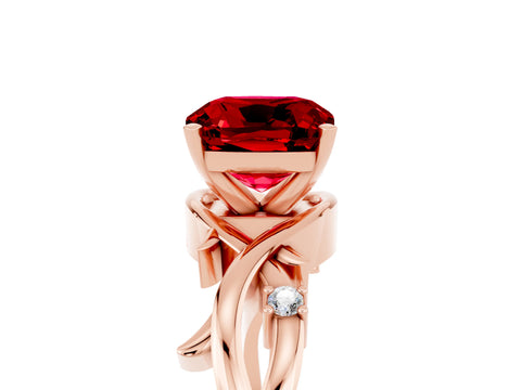 Rose gold Cushion Cut Ruby Solitaire Ring with Twisted Band and Prong Setting_5