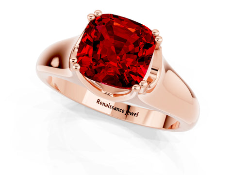 Rose gold Cushion Cut Ruby Solitaire Ring with Wide Band and Prong Setting_1