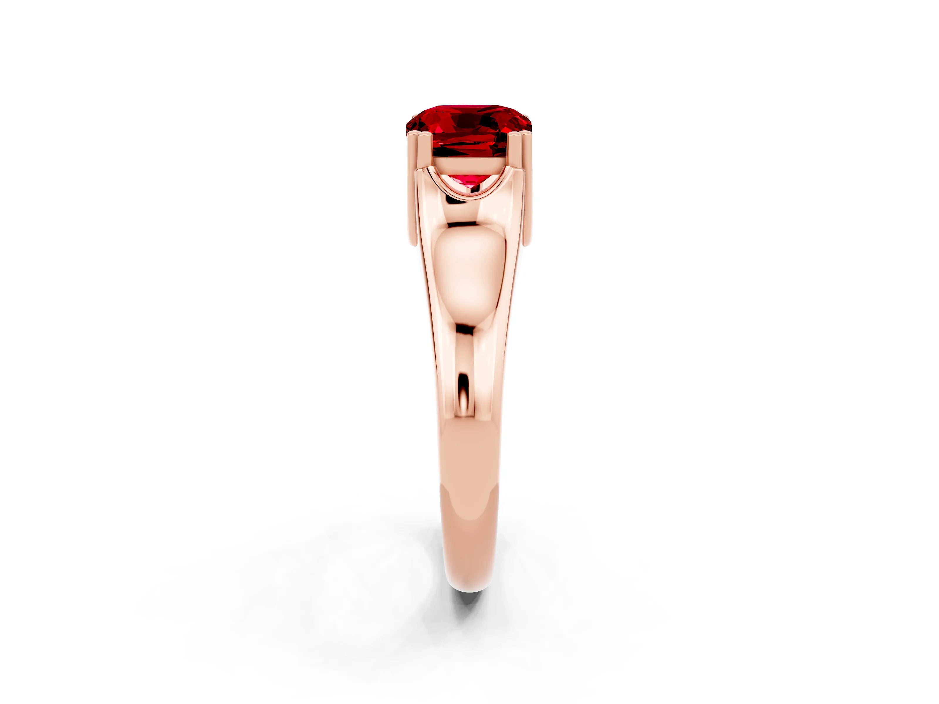 Rose gold Cushion Cut Ruby Solitaire Ring with Wide Band and Prong Setting_2