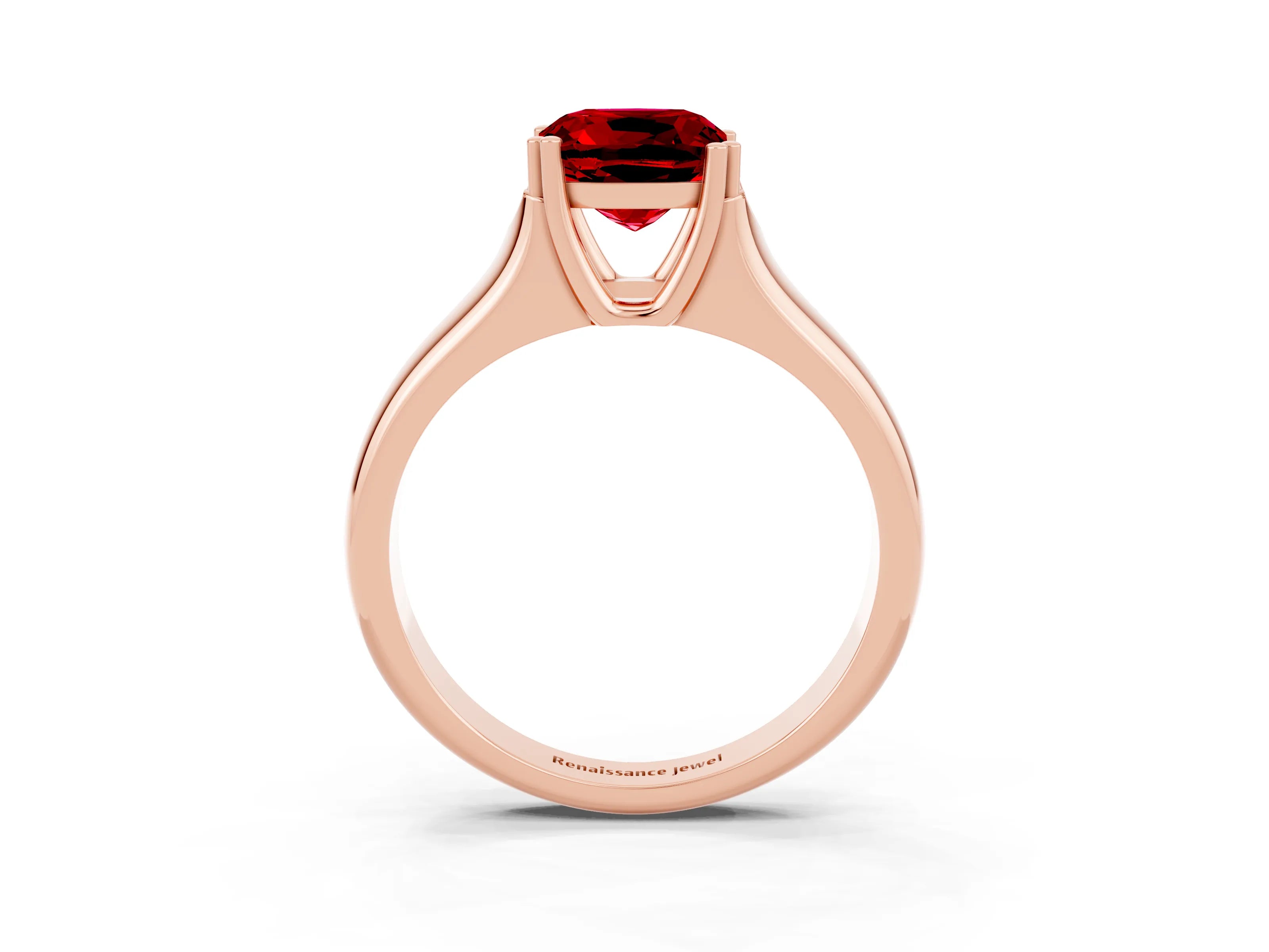 Rose gold Cushion Cut Ruby Solitaire Ring with Wide Band and Prong Setting_3