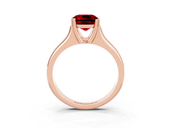 Rose gold Cushion Cut Ruby Solitaire Ring with Wide Band and Prong Setting