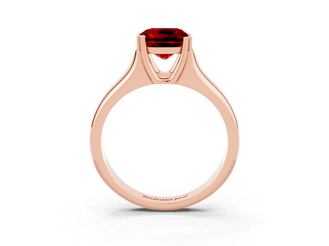Rose gold Cushion Cut Ruby Solitaire Ring with Wide Band and Prong Setting_3