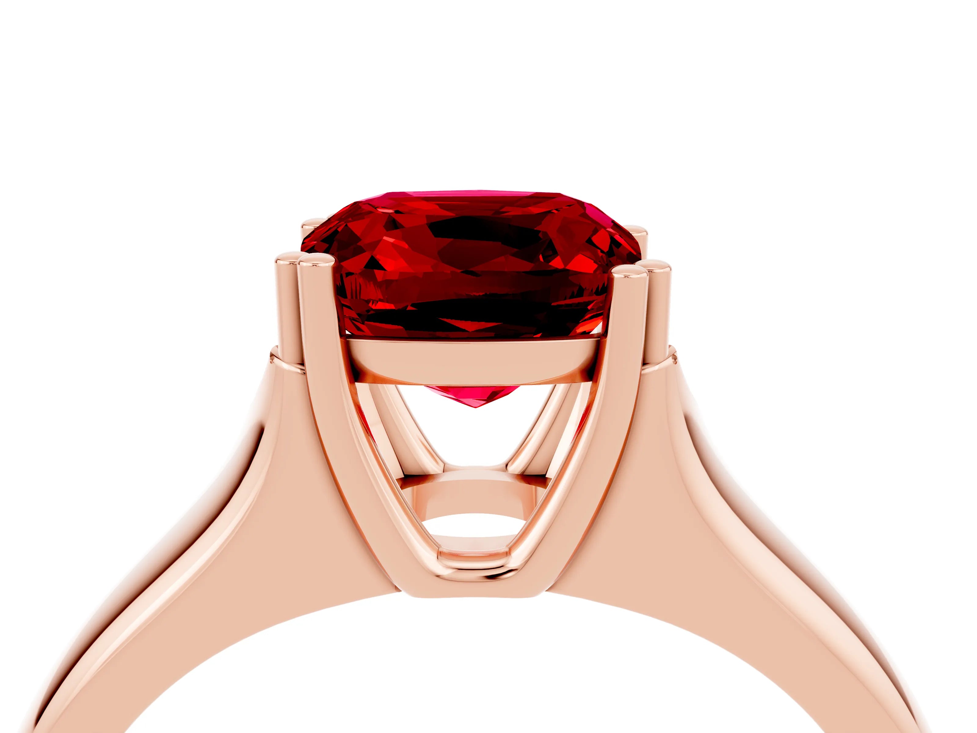 Rose gold Cushion Cut Ruby Solitaire Ring with Wide Band and Prong Setting_4