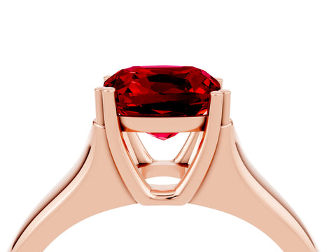 Rose gold Cushion Cut Ruby Solitaire Ring with Wide Band and Prong Setting_4