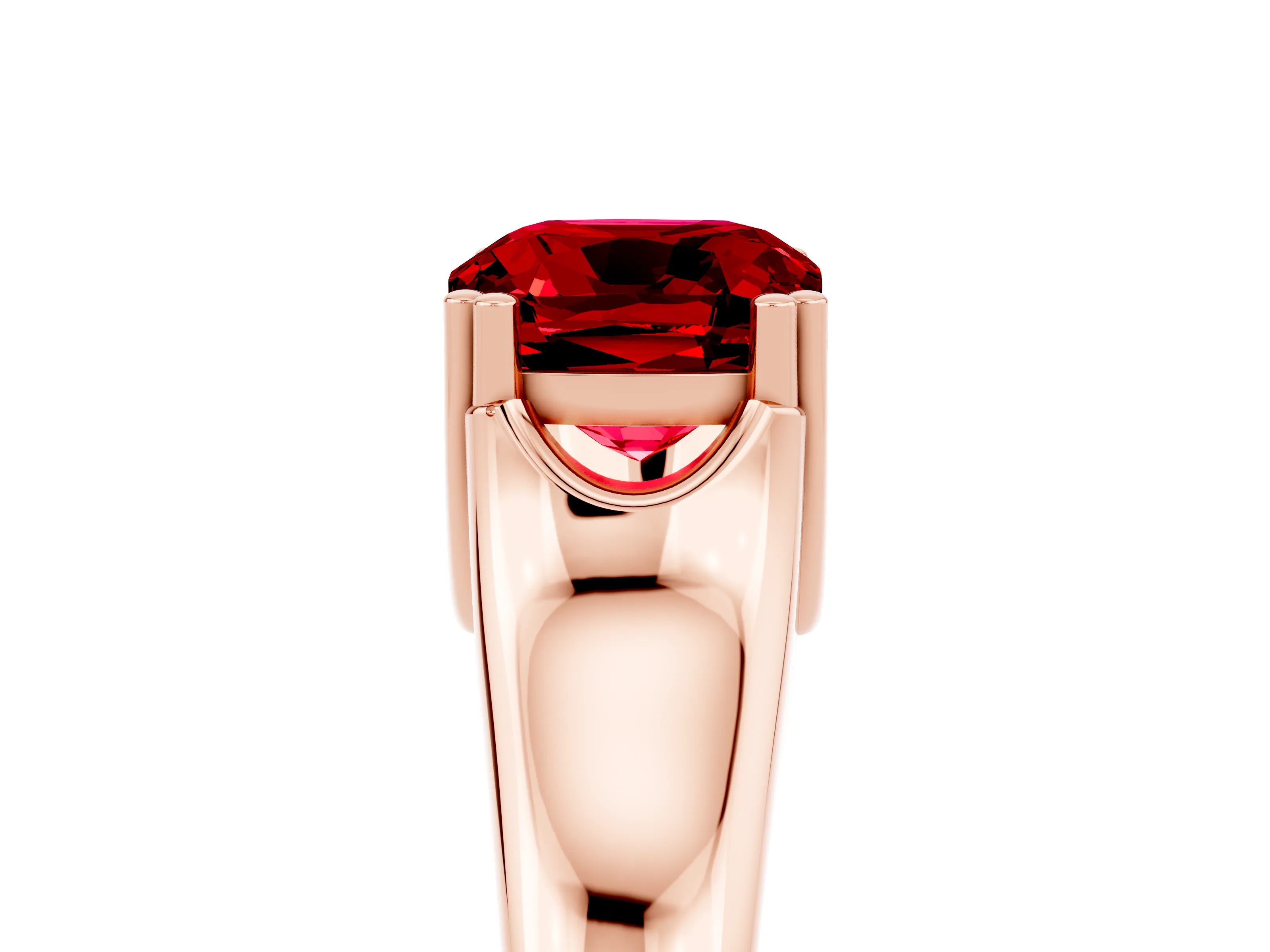 Rose gold Cushion Cut Ruby Solitaire Ring with Wide Band and Prong Setting_5