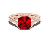 Rose gold Cushion Cut Ruby Solitaire Twist Band Prong Setting Ring_90