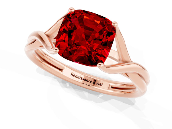 Rose gold Cushion Cut Ruby Solitaire Twist Band Prong Setting Ring